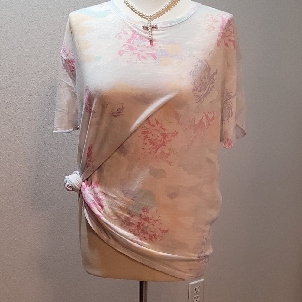 WE THE FREE TIE DYE FREE PEOPLE FLORAL T SHIRT SHORT SLEEVE OVERSIZED TOP SZ M - Picture 14 of 15